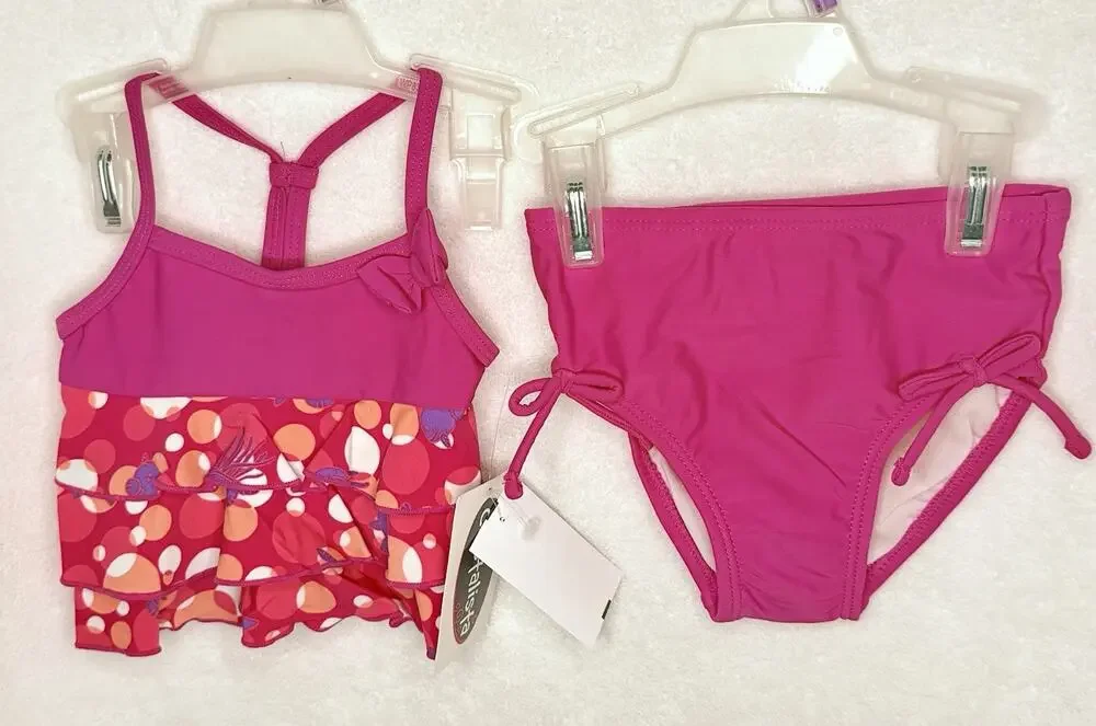12M Infant Girls’ Pink Multicolor Racerback String-Tie Two-Piece Bathing Suit